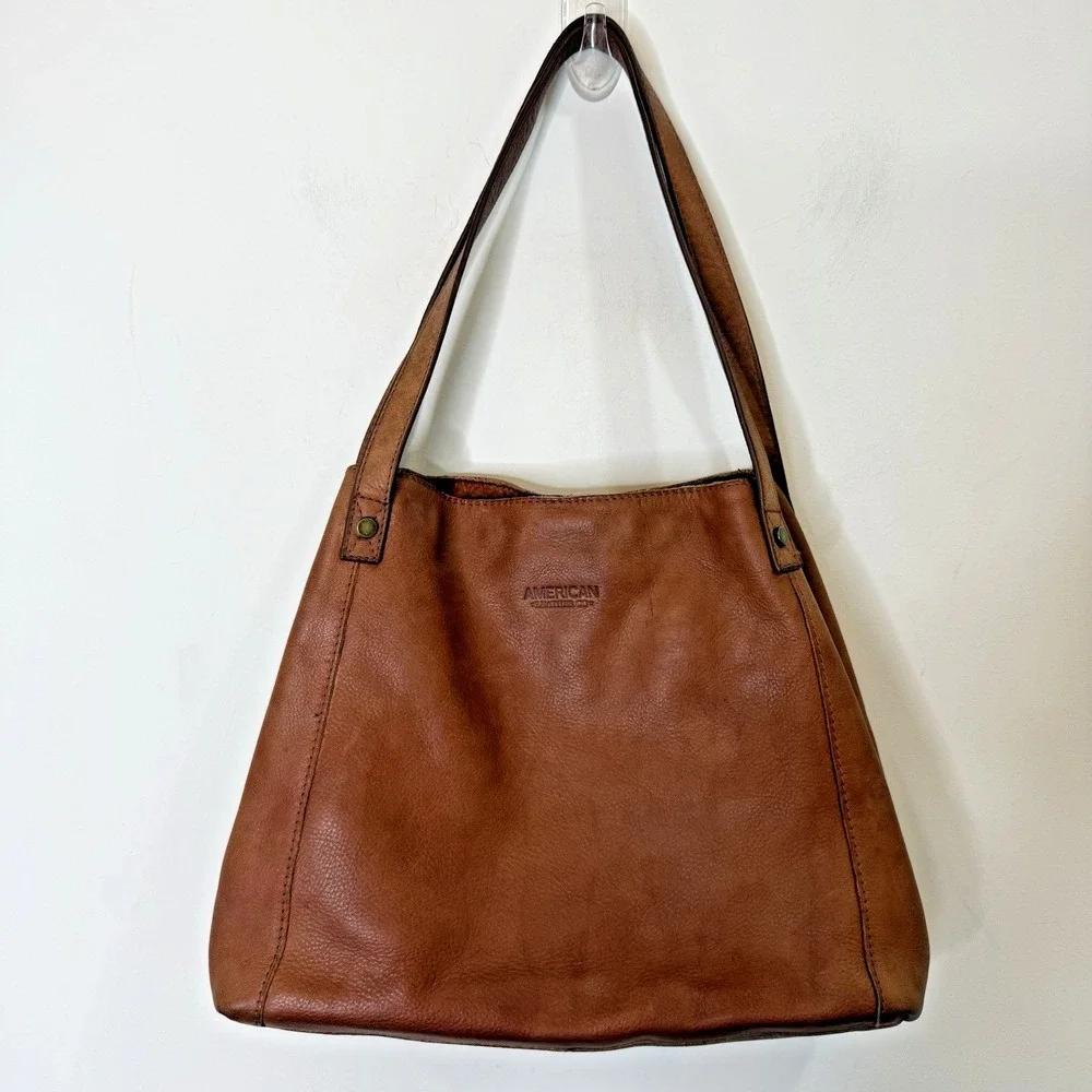 American Leather Liberty Shopper Hobo Shoulder Bag Tote Purse Pebbled Double
